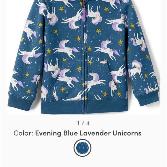 Lands' End Evening Blue Hoodie with Unicorns - Picture 1 of 6